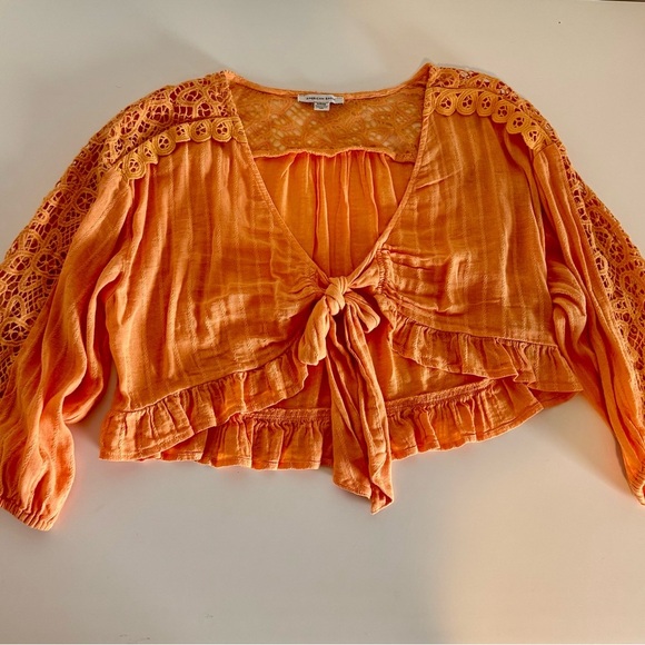 American Eagle Outfitters Orange Lace-Trimmed Women's Top cover up Jacket Small - Picture 1 of 9